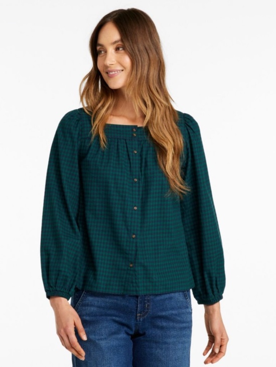 L.L. Bean Tops - L.L. Bean Flannel Shirt Womens Size M Green Squareneck Top Whisperweight Cottage